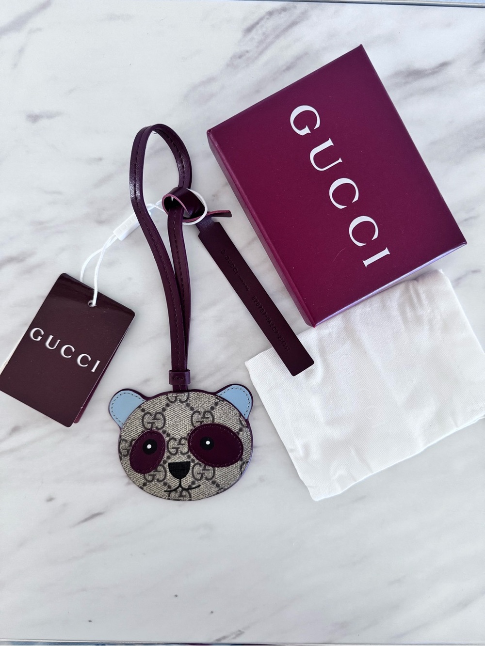Gucci GG Supreme Panda Bag Charm Keychain Keyring